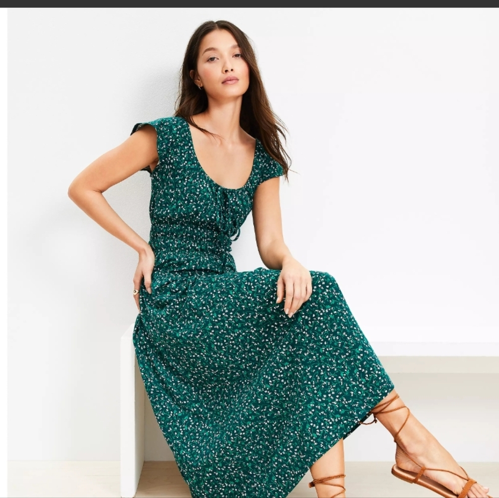 Loft Floral Smocked Midi Dress